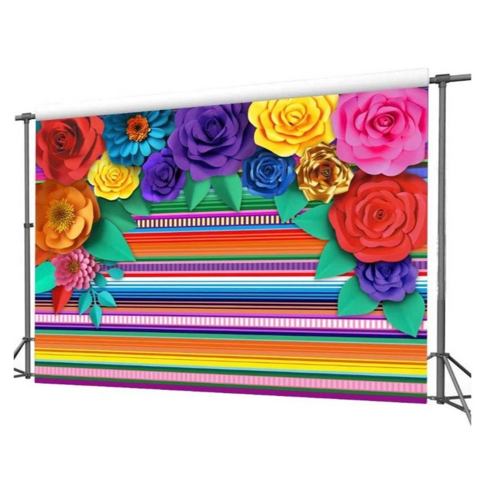 Paper Flower Background Fiesta Colorful Striped Backdrop Party Decor 7x5 feet - Picture 1 of 4